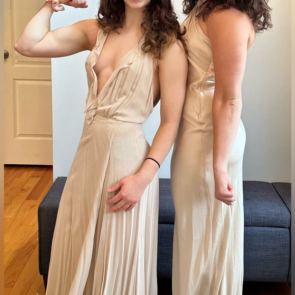 Reformation georgette wrap gown with deep v and flutter detail - Picture 2 of 4